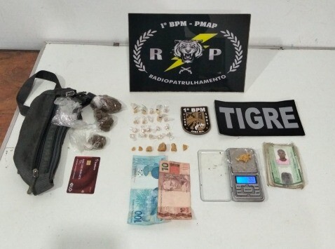 PM apreende arma, drogas e detém suspeitos em Macapá para segurança.